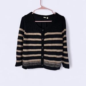 Moth Anthropologie Black Tan Striped Button Front Cardigan Sweater Size Medium